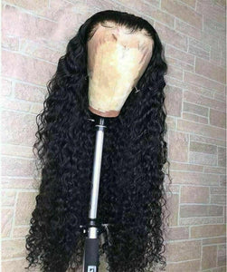 Luxury Deep Wave Curly Black 100% Human Hair Swiss 13x4 Lace Front Glueless Wig #1B U-Part, 360 or Full Lace Upgrade Available