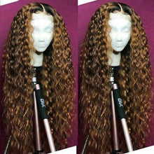 Load image into Gallery viewer, Luxury Curly Honey Ash Blonde Brown 100% Human Hair Swiss 13x4 Lace Front Glueless Wig Wavy U-Part, 360 or Full Lace Upgrade Available
