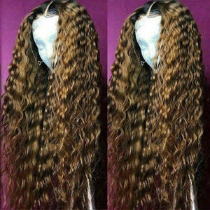 Luxury Curly Honey Ash Blonde Brown 100% Human Hair Swiss 13x4 Lace Front Glueless Wig Wavy U-Part, 360 or Full Lace Upgrade Available