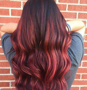 Luxury Red Burgundy Ombre Balayage Highlight 100% Human Hair Swiss 13x4 Lace Front Glueless Wig U-Part, 360 or Full Lace Upgrade Available