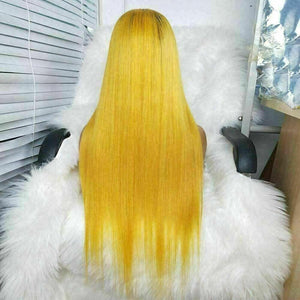 Luxury Bright Yellow Ombre 100% Human Hair Swiss 13x4 Lace Front Glueless Wig Neon Colouful U-Part, 360 or Full Lace Upgrade Available