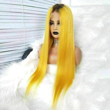 Load image into Gallery viewer, Luxury Bright Yellow Ombre 100% Human Hair Swiss 13x4 Lace Front Glueless Wig Neon Colouful U-Part, 360 or Full Lace Upgrade Available
