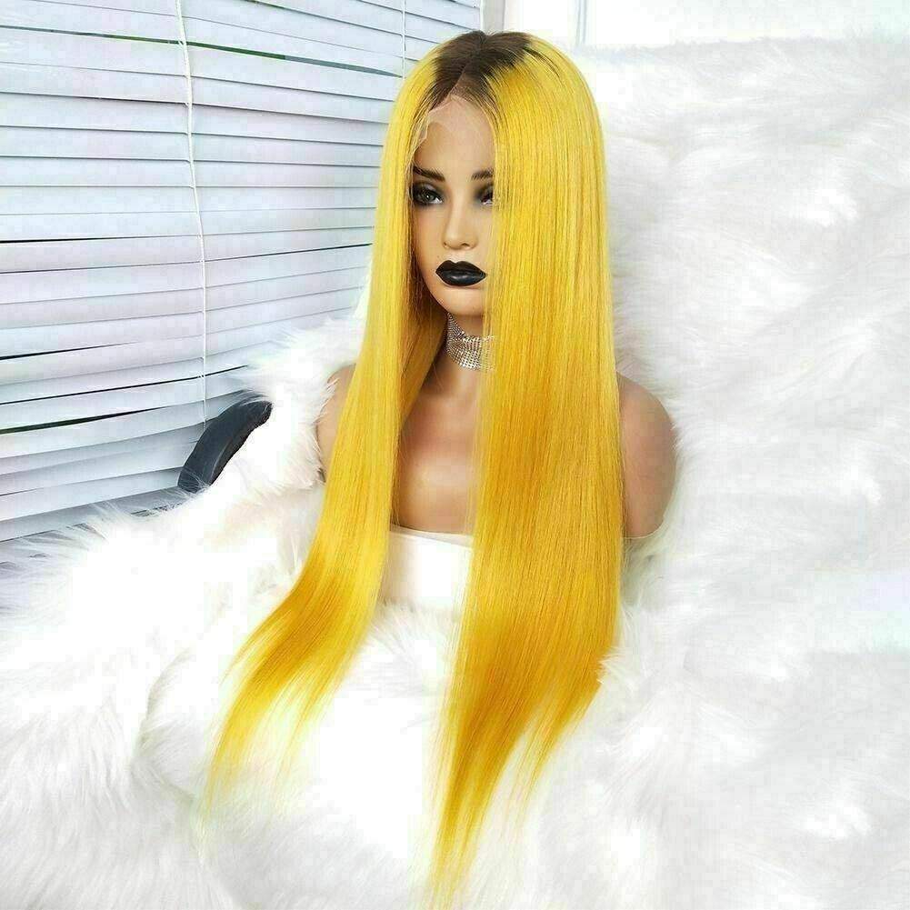 Luxury Bright Yellow Ombre 100% Human Hair Swiss 13x4 Lace Front Glueless Wig Neon Colouful U-Part, 360 or Full Lace Upgrade Available