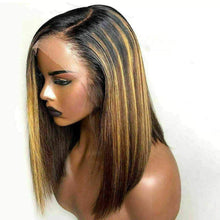 Load image into Gallery viewer, Luxury Remy Bob Ombre Balayage Highlight 100% Human Hair Swiss 13x4 Lace Front Wig Blonde Brown U-Part, 360 or Full Lace Upgrade Available
