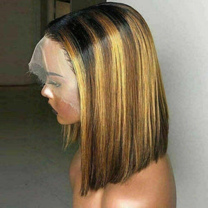 Luxury Remy Bob Ombre Balayage Highlight 100% Human Hair Swiss 13x4 Lace Front Wig Blonde Brown U-Part, 360 or Full Lace Upgrade Available