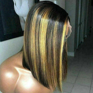 Luxury Remy Bob Ombre Balayage Highlight 100% Human Hair Swiss 13x4 Lace Front Wig Blonde Brown U-Part, 360 or Full Lace Upgrade Available