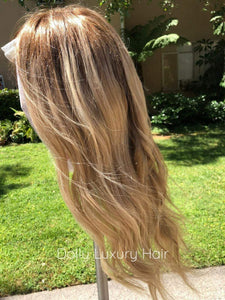 Luxury Light Brown and Blonde Balayage Highlight 100% Human Hair Swiss 13x4 Lace Front Wig Ash U-Part, 360 or Full Lace Upgrade Available