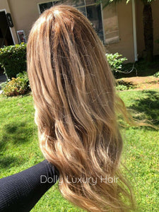 Luxury Light Brown and Blonde Balayage Highlight 100% Human Hair Swiss 13x4 Lace Front Wig Ash U-Part, 360 or Full Lace Upgrade Available