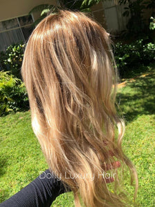 Luxury Light Brown and Blonde Balayage Highlight 100% Human Hair Swiss 13x4 Lace Front Wig Ash U-Part, 360 or Full Lace Upgrade Available