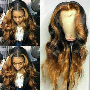 Luxury  100% Human Hair Swiss 13x4 Lace Front Glueless Wig Honey Blonde Brown Ombre U-Part, 360 or Full Lace Upgrade Available