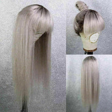 Load image into Gallery viewer, Luxury Ash Blonde Bangs Fringe 100% Human Hair Swiss 13x4 Lace Front Glueless Wig Light Grey Colouful U-Part or Full Lace Upgrade Available
