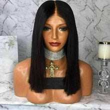 Load image into Gallery viewer, Luxury Remy Blunt Cut Bob Black 100% Human Hair Swiss 13x4 Lace Front Glueless Wig Short #1B U-Part, 360 or Full Lace Upgrade Available

