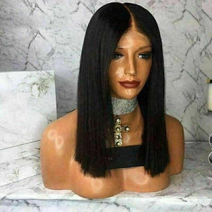 Luxury Remy Blunt Cut Bob Black 100% Human Hair Swiss 13x4 Lace Front Glueless Wig Short #1B U-Part, 360 or Full Lace Upgrade Available