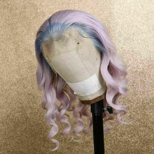 Luxury Remy Ombre Purple Light Blue Roots 100% Human Hair Swiss 13x4 Lace Front Glueless Wig Colourful U-Part, 360 or Full Lace Upgrade Available