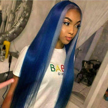 Load image into Gallery viewer, Luxury Remy Blue Streak  100% Human Hair Swiss 13x4 Lace Front Glueless Wig Colouful U-Part or Full Lace Upgrade Available
