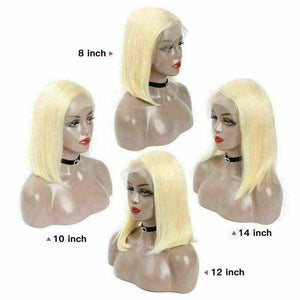 Luxury Platinum Blonde #613 Bob 100% Human Hair Swiss 13x4 Lace Front Glueless Wig U-Part, 360 or Full Lace Upgrade Available