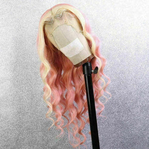 Luxury Pink Streak  100% Human Hair Swiss 13x4 Lace Front Glueless Wig Wavy Colouful U-Part or Full Lace Upgrade Available
