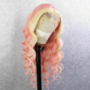 Luxury Pink Streak  100% Human Hair Swiss 13x4 Lace Front Glueless Wig Wavy Colouful U-Part or Full Lace Upgrade Available