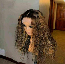 Load image into Gallery viewer, Luxury Curly Ash Honey Golden Brown Blonde 100% Human Hair Swiss 13x4 Lace Front Glueless Wig U-Part, 360 or Full Lace Upgrade Available
