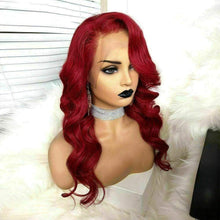 Load image into Gallery viewer, Luxury Remy Red Burgundy Side Fringe Bang 100% Human Hair Swiss 13x4 Lace Front Glueless Wig Colouful U-Part or Full Lace Upgrade Available
