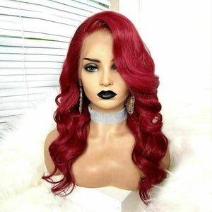 Luxury Remy Red Burgundy Side Fringe Bang 100% Human Hair Swiss 13x4 Lace Front Glueless Wig Colouful U-Part or Full Lace Upgrade Available