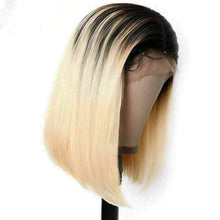 Load image into Gallery viewer, Luxury Platinum Blonde Ombre Bob Human Hair Swiss 13x4 Lace Front Glueless Wig Ash Human U-Part, 360 or Full Lace Upgrade Available
