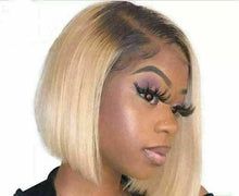 Load image into Gallery viewer, Luxury Platinum Blonde Ombre Bob Human Hair Swiss 13x4 Lace Front Glueless Wig Ash Human U-Part, 360 or Full Lace Upgrade Available
