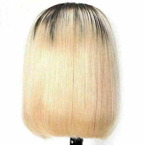 Luxury Platinum Blonde Ombre Bob Human Hair Swiss 13x4 Lace Front Glueless Wig Ash Human U-Part, 360 or Full Lace Upgrade Available