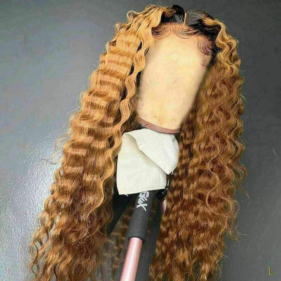 Luxury Ombre Honey Blonde #1B/27 Deep Wave 100% Human Hair Swiss 13x4 Lace Front Glueless Wig U-Part, 360 or Full Lace Upgrade Available