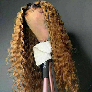 Luxury Ombre Honey Blonde #1B/27 Deep Wave 100% Human Hair Swiss 13x4 Lace Front Glueless Wig U-Part, 360 or Full Lace Upgrade Available