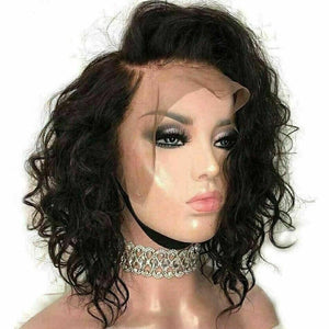 Luxury Short Remy Curly Bob #1B Black 100% Human Hair Swiss 13x4 Lace Front Glueless Wig U-Part, 360 or Full Lace Upgrade Available