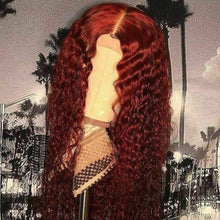 Load image into Gallery viewer, Luxury Brazilian Deep Curly Burgundy Red 99J 100% Human Hair Swiss 13x4 Lace Front Glueless Wig Colouful U-Part or Full Lace Upgrade Available
