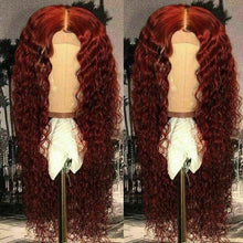 Load image into Gallery viewer, Luxury Brazilian Deep Curly Burgundy Red 99J 100% Human Hair Swiss 13x4 Lace Front Glueless Wig Colouful U-Part or Full Lace Upgrade Available
