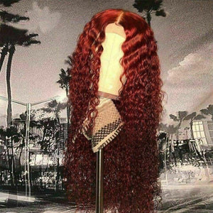 Luxury Brazilian Deep Curly Burgundy Red 99J 100% Human Hair Swiss 13x4 Lace Front Glueless Wig Colouful U-Part or Full Lace Upgrade Available
