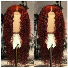 Load image into Gallery viewer, Luxury Brazilian Deep Curly Burgundy Red 99J 100% Human Hair Swiss 13x4 Lace Front Glueless Wig Colouful U-Part or Full Lace Upgrade Available
