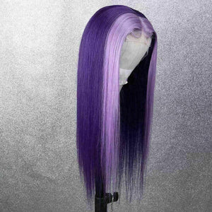 Luxury Purple Streak  100% Human Hair Swiss 13x4 Lace Front Glueless Wig Colourful U-Part, 360 or Full Lace Upgrade Available