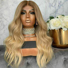 Load image into Gallery viewer, Luxury Brazilian Remy Wavy Ash Blonde Ombre 100% Human Hair Swiss 13x4 Lace Front Glueless Wig U-Part, 360 or Full Lace Upgrade Available
