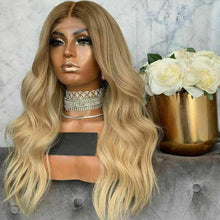 Load image into Gallery viewer, Luxury Brazilian Remy Wavy Ash Blonde Ombre 100% Human Hair Swiss 13x4 Lace Front Glueless Wig U-Part, 360 or Full Lace Upgrade Available
