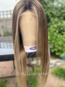 Luxury Ash Blonde Balayage Highlight 100% Human Hair Swiss 13x4 Lace Front Glueless Wig  U-Part, 360 or Full Lace Upgrade Available