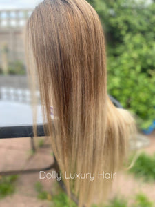 Luxury Ash Blonde Balayage Highlight 100% Human Hair Swiss 13x4 Lace Front Glueless Wig  U-Part, 360 or Full Lace Upgrade Available