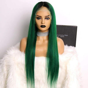 Luxury Remy Emerald Mermaid Dark Green Ombre 100% Human Hair Swiss 13x4 Lace Front Wig Colorful U-Part, 360 or Full Lace Upgrade Available