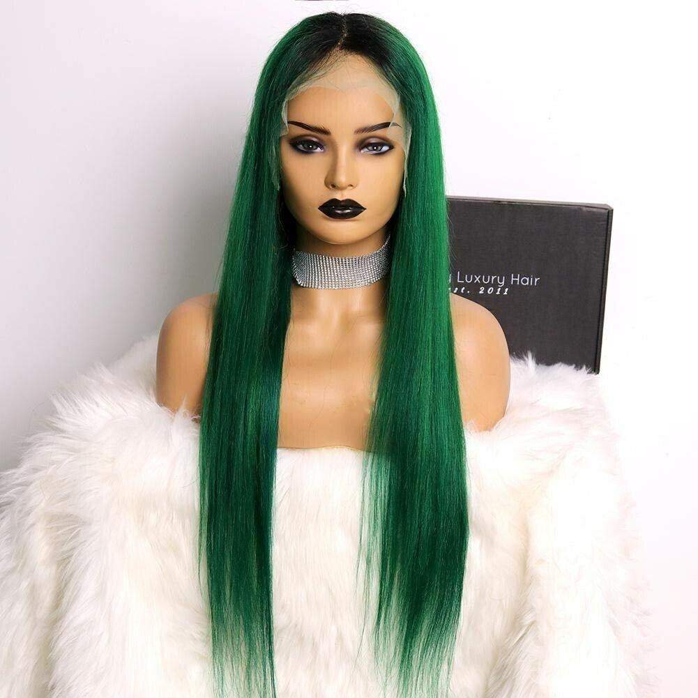 Luxury Remy Emerald Mermaid Dark Green Ombre 100% Human Hair Swiss 13x4 Lace Front Wig Colorful U-Part, 360 or Full Lace Upgrade Available