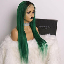 Load image into Gallery viewer, Luxury Remy Emerald Mermaid Dark Green Ombre 100% Human Hair Swiss 13x4 Lace Front Wig Colorful U-Part, 360 or Full Lace Upgrade Available
