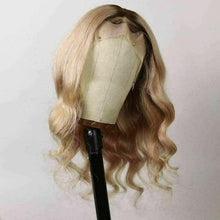 Load image into Gallery viewer, Luxury Remy Wavy Ash Blonde Ombre 100% Human Hair Swiss 13x4 Lace Front Glueless Wig Body Wave U-Part, 360 or Full Lace Upgrade Available
