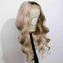 Load image into Gallery viewer, Luxury Remy Wavy Ash Blonde Ombre 100% Human Hair Swiss 13x4 Lace Front Glueless Wig Body Wave U-Part, 360 or Full Lace Upgrade Available
