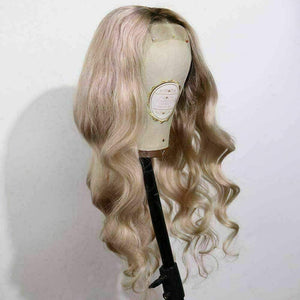 Luxury Remy Wavy Ash Blonde Ombre 100% Human Hair Swiss 13x4 Lace Front Glueless Wig Body Wave U-Part, 360 or Full Lace Upgrade Available