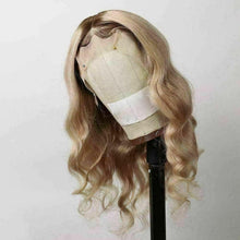 Load image into Gallery viewer, Luxury Remy Wavy Ash Blonde Ombre 100% Human Hair Swiss 13x4 Lace Front Glueless Wig Body Wave U-Part, 360 or Full Lace Upgrade Available
