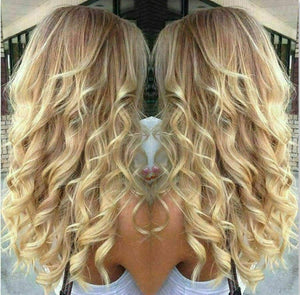 Luxury Remy Balayage Highlight Brown Honey Blonde 100% Human Hair Swiss 13x4 Lace Front Wig Wavy U-Part, 360 or Full Lace Upgrade Available