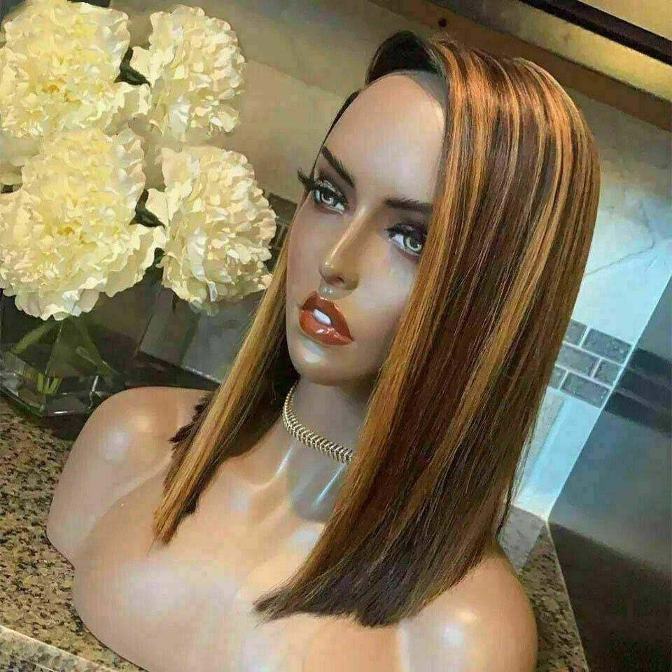 Luxury Remy Bob Ombre 100% Human Hair Swiss 13x4 Lace Front Glueless Wig Ash Blonde Balayage Highlight U-Part, 360 or Full Lace Upgrade Available
