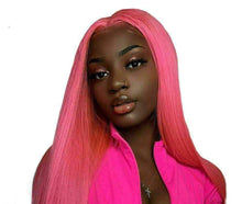 Load image into Gallery viewer, Luxury Remy Hot Pink 100% Human Hair Swiss 13x4 Lace Front Glueless Wig Straight Fuchsia Neon Colouful U-Part or Full Lace Upgrade Available
